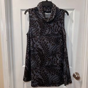 Jon & Anna Sleeveless Turtleneck‎ Dress Gray Brown Floral Print Cowl Neck -SM